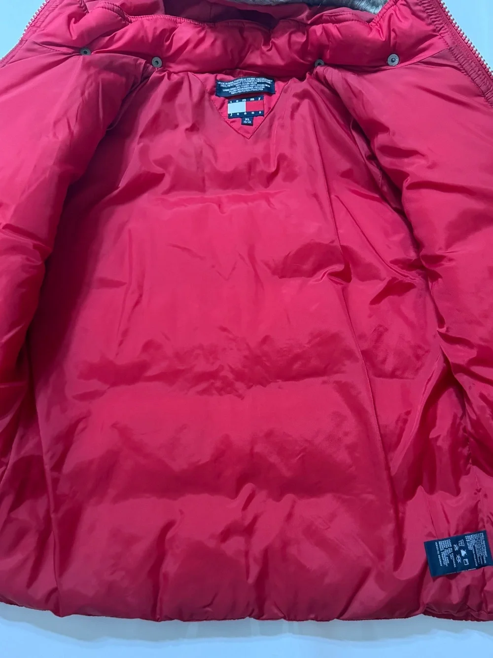 Tommy Hilfiger Kids Red Hooded Puffer Jacket with Faux Fur Trim